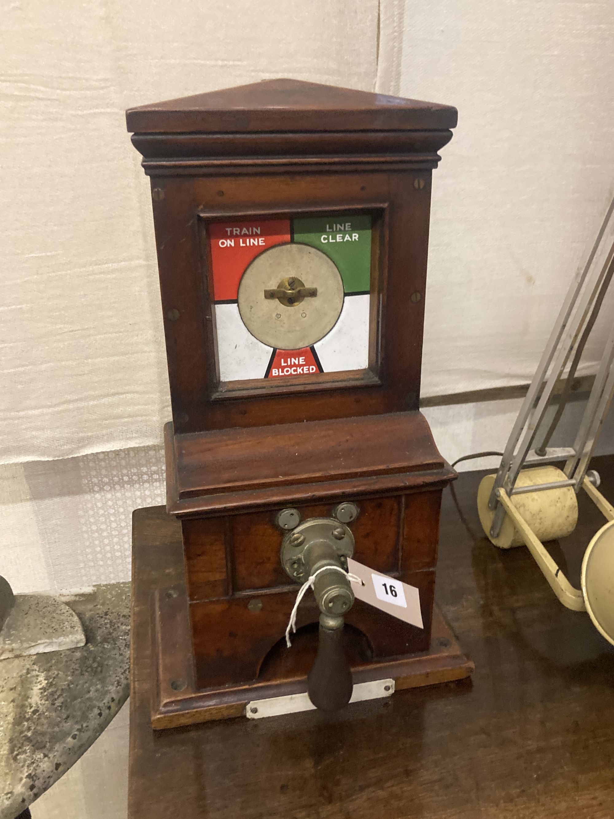 A Victorian mahogany railway signal mans box, width 27cm depth 16cm height 49cm